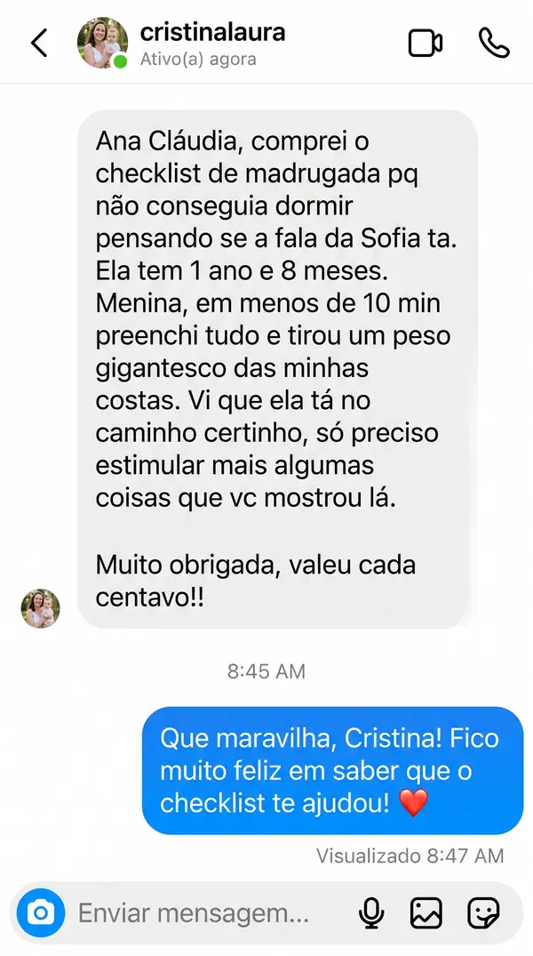 Mockup ilustrativo de depoimento em Direct do Instagram